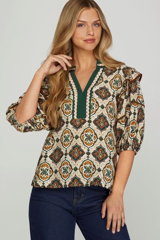 Bianco Multi Colored Printed Tunic Top