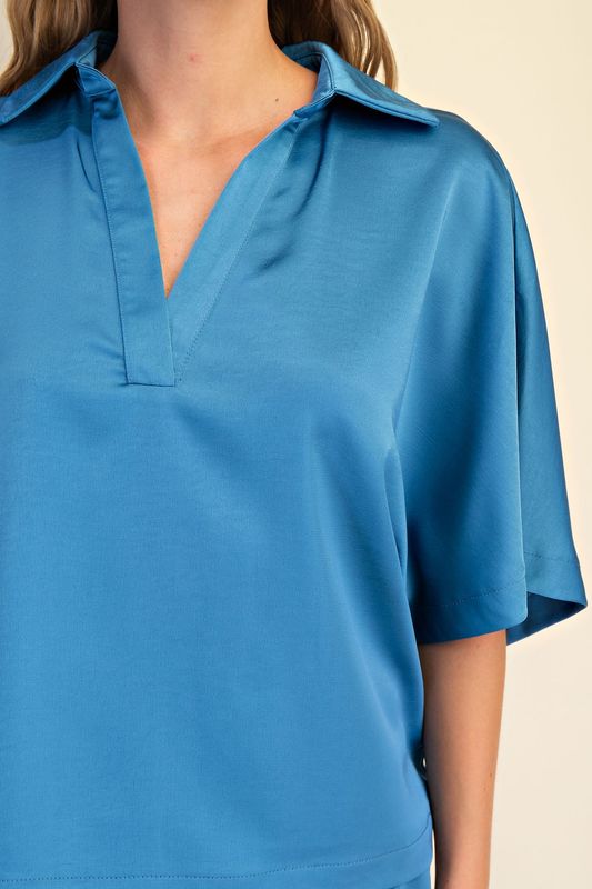 Glam V-Neck Collared Oversized Top