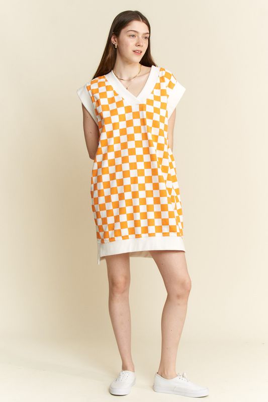 Jade/Jane V Neck Checkered Dress