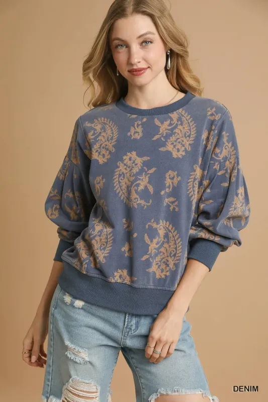 Umgee Paisley Print Round Neck Top