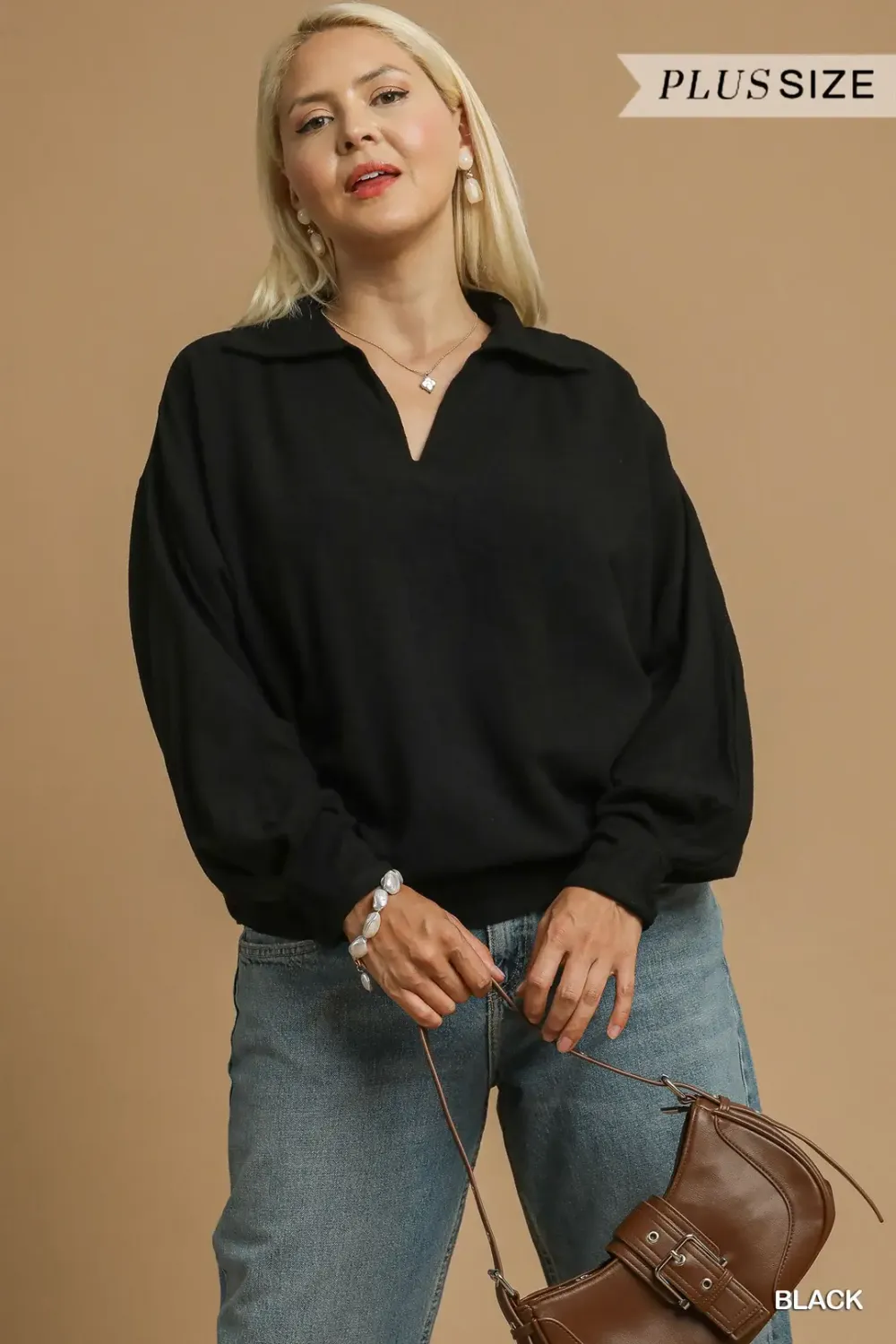 Umgee Plus Linen Pullover Blouse