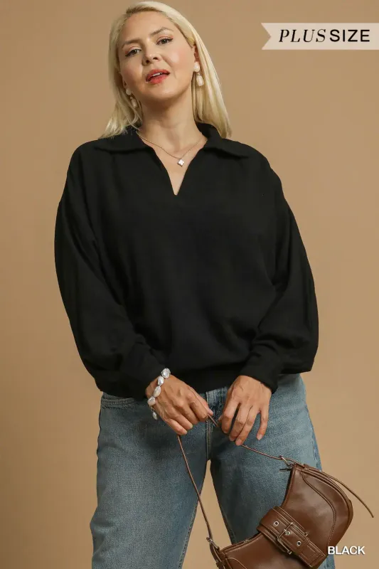 Umgee Plus Linen Pullover Blouse