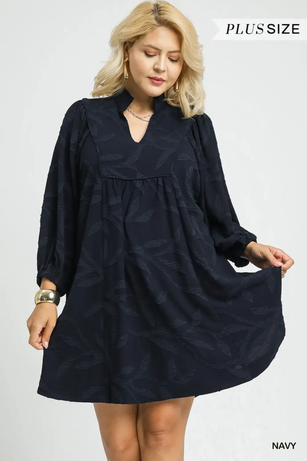 Umgee Plus Jacquard High Ruffle Dress