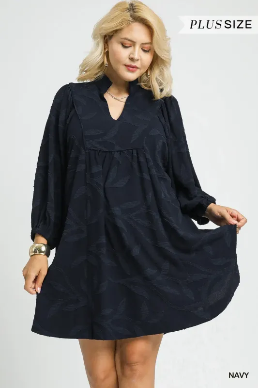 Umgee Plus Jacquard High Ruffle Dress