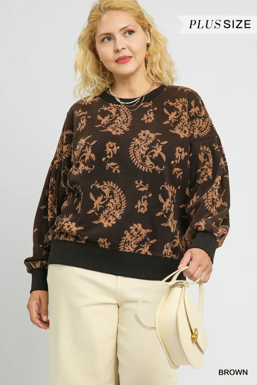 Umgee Plus Paisley Print Round Neck Top