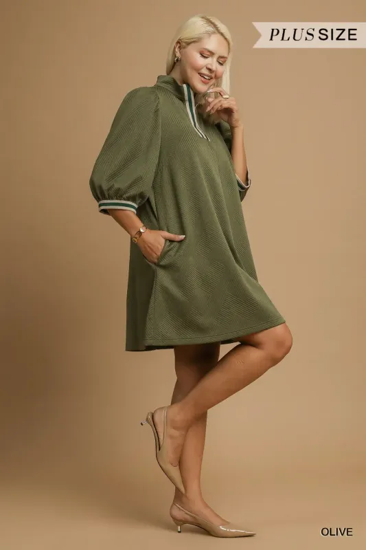 Umgee Plus High Neck Jacquard Mini Dress