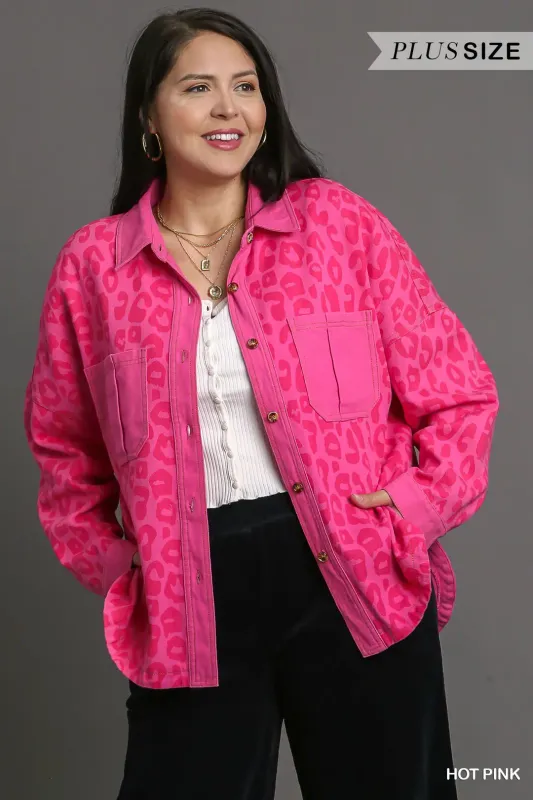 Umgee Plus Animal Print Button Down Tortoise Shacket