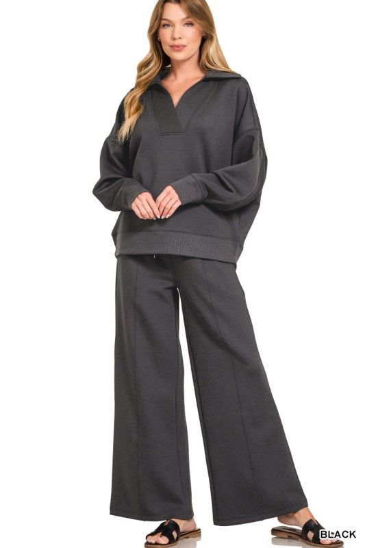 Zenana Scuba Collared Pullover &amp; Pants Set