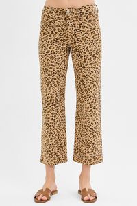 Risen Leopard Mid Rise Ankle Slim Straight Pants