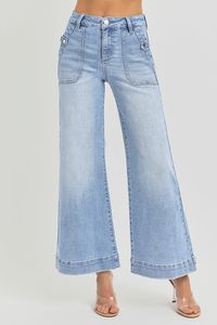 Risen High Rise-Ankle Wide Leg-Patch Pocket Jeans