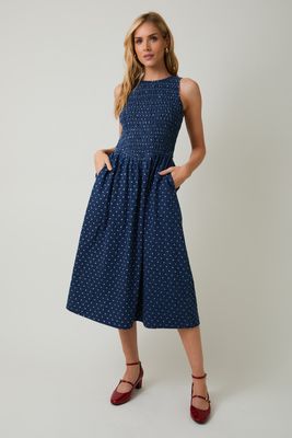 Gilli Sleeveless Smocked Torso Midi Dress