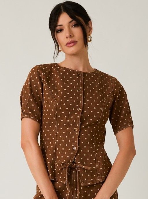 Gilli Button Down Polka Dot Top