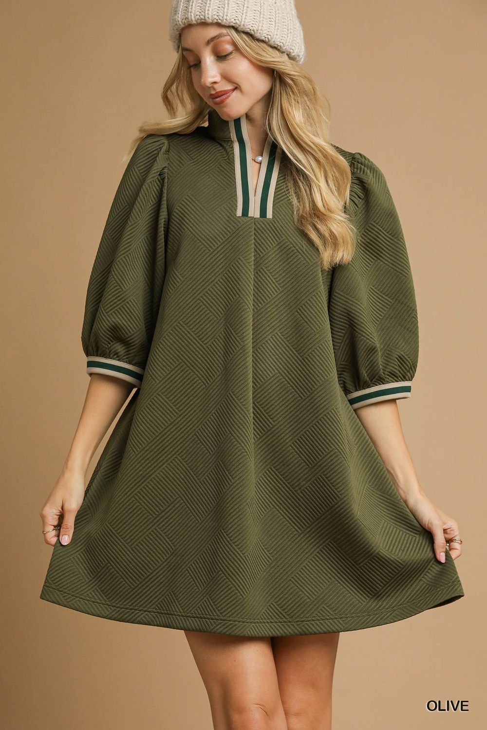 Umgee High Neck Jacquard Mini Dress