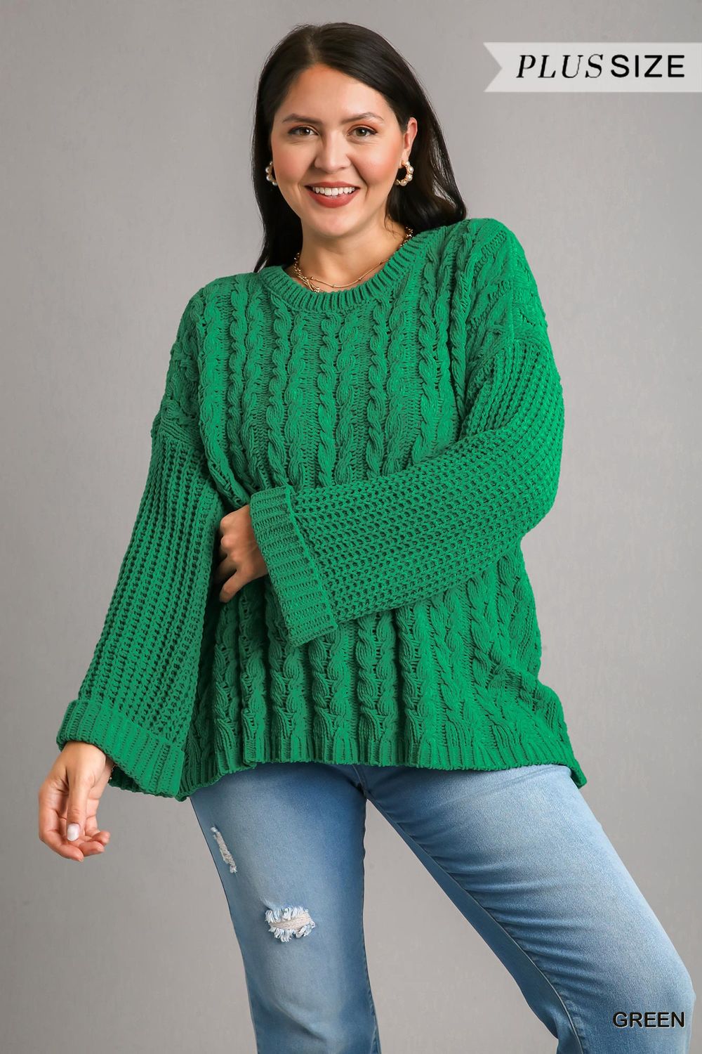 Umgee Plus Cuffed Long Sleeve Chenille Pullover