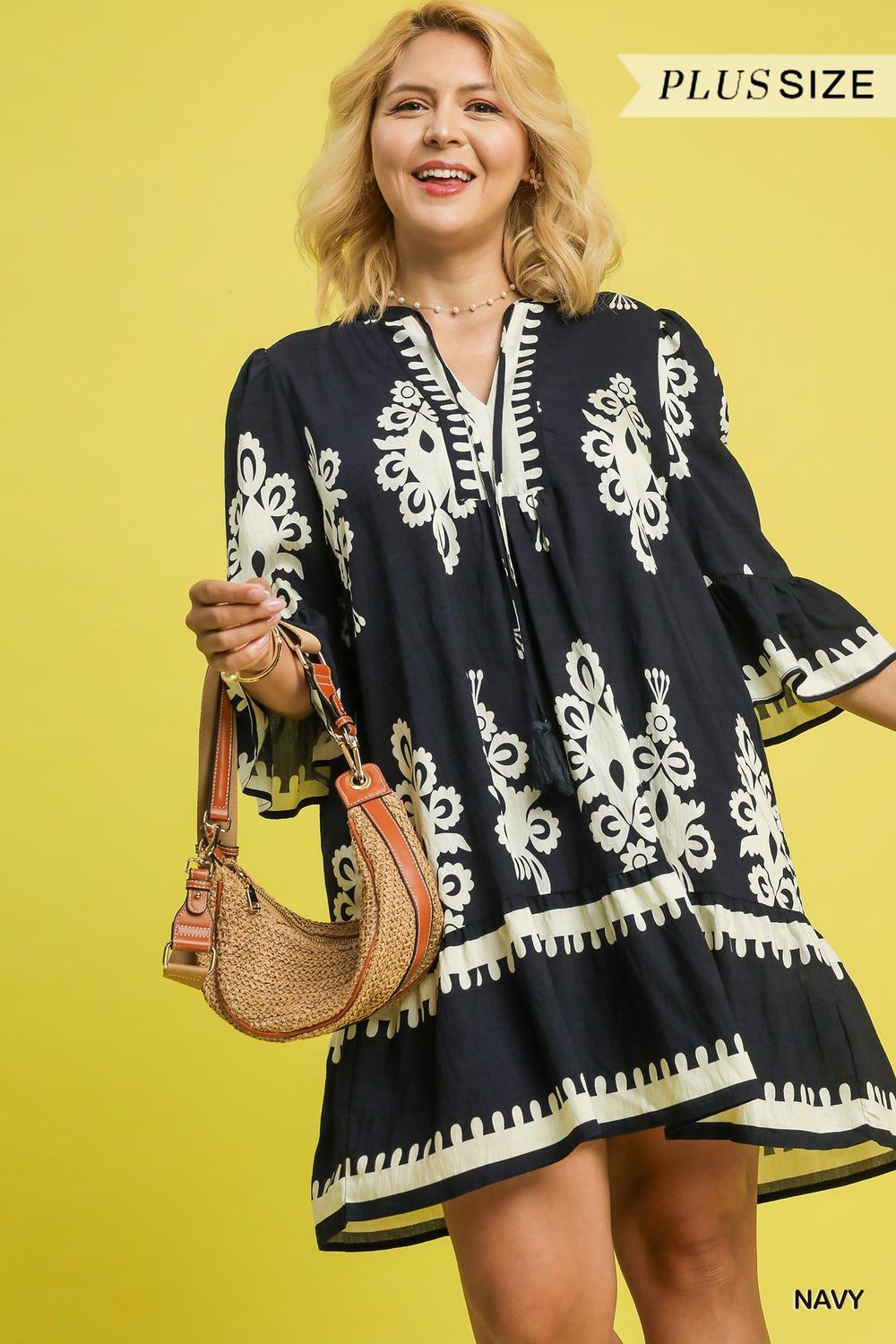 Umgee Plus  Two Tone Boarder Print Mini Dress