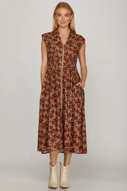 She &amp; Sky Plus Drop Shoulder Smocked Waist Dress