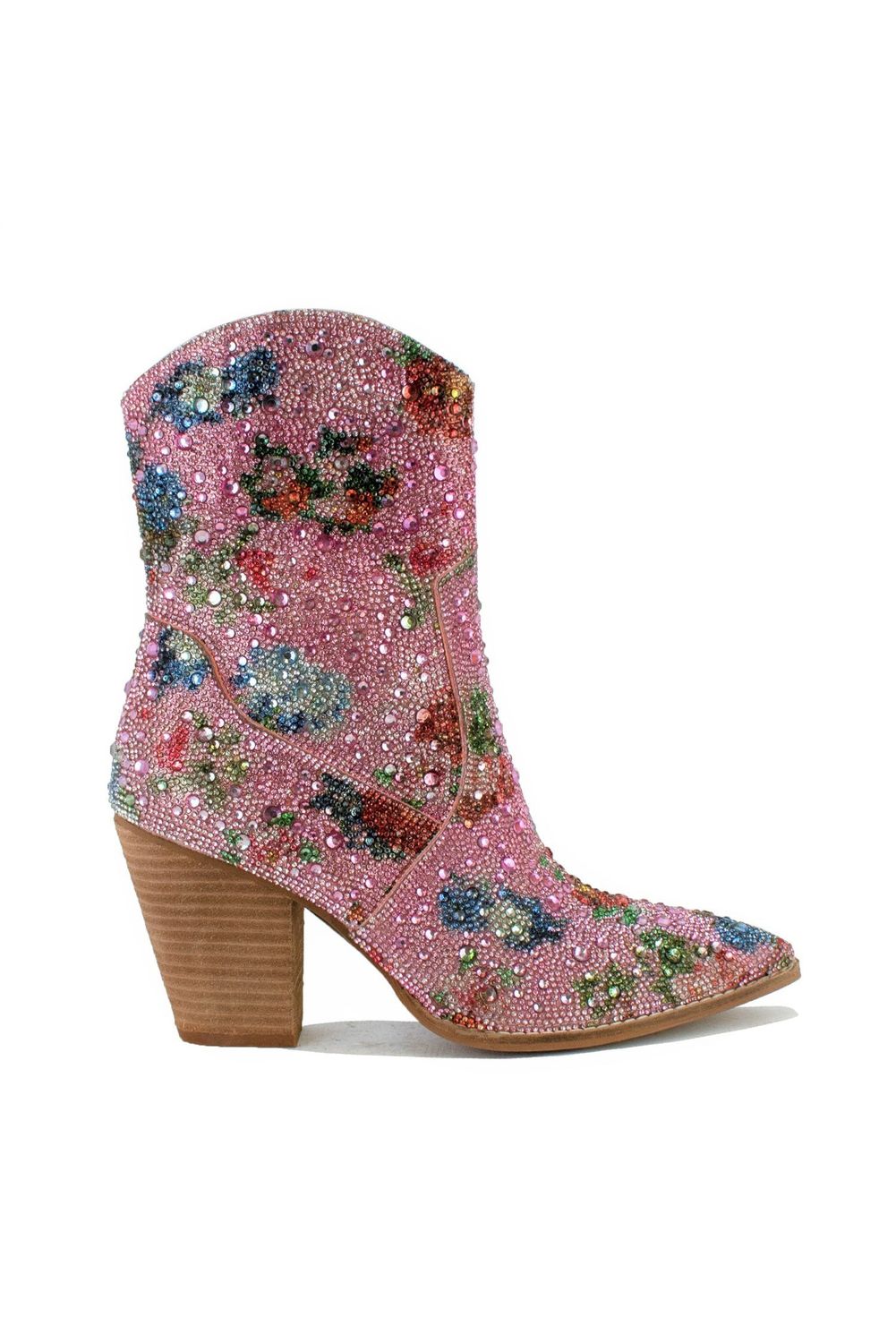 Beast Fashion Floral Rhinestone Western Ankle boot