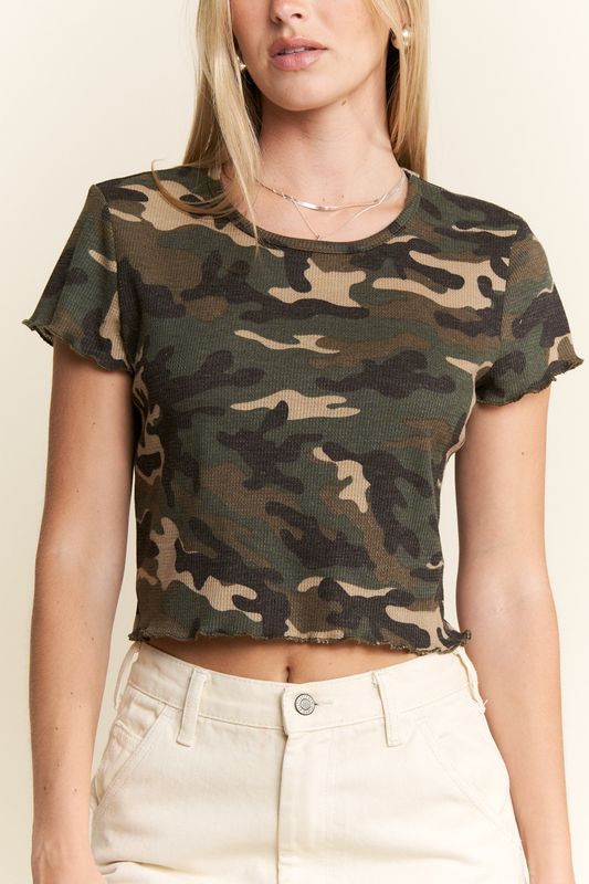 Jade By Jane Short Sleeve Camo Print Top