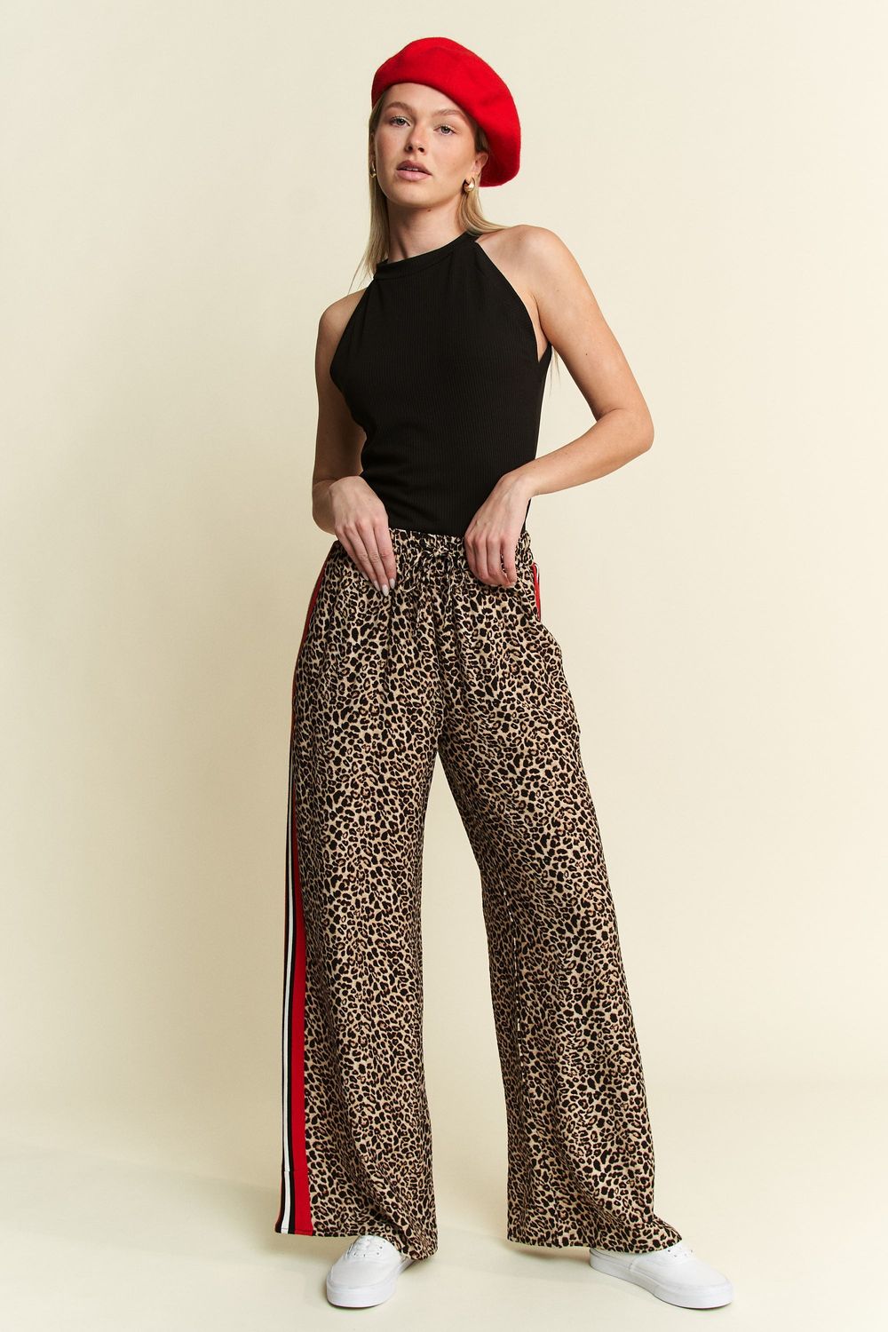 Jade By Jane Leopard Contrast Trouser Red Stripe