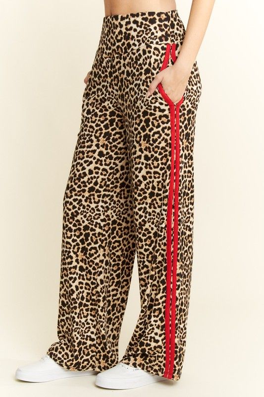 Jade By Jane Leopard Print Red Stripe Pants