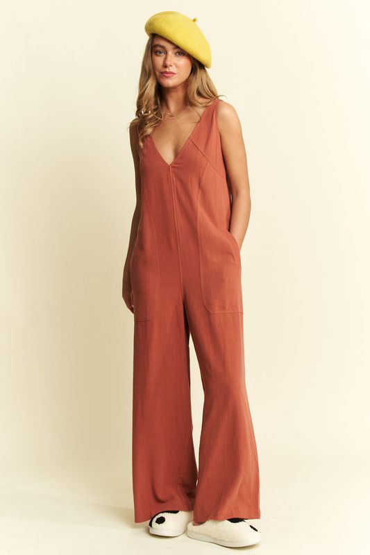 Jade By Jane Solid Heavy Linen Jumpsuit