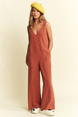 Jade By Jane Solid Heavy Linen Jumpsuit