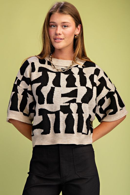 GiGio Short Sleeve Geometric Print Sweater