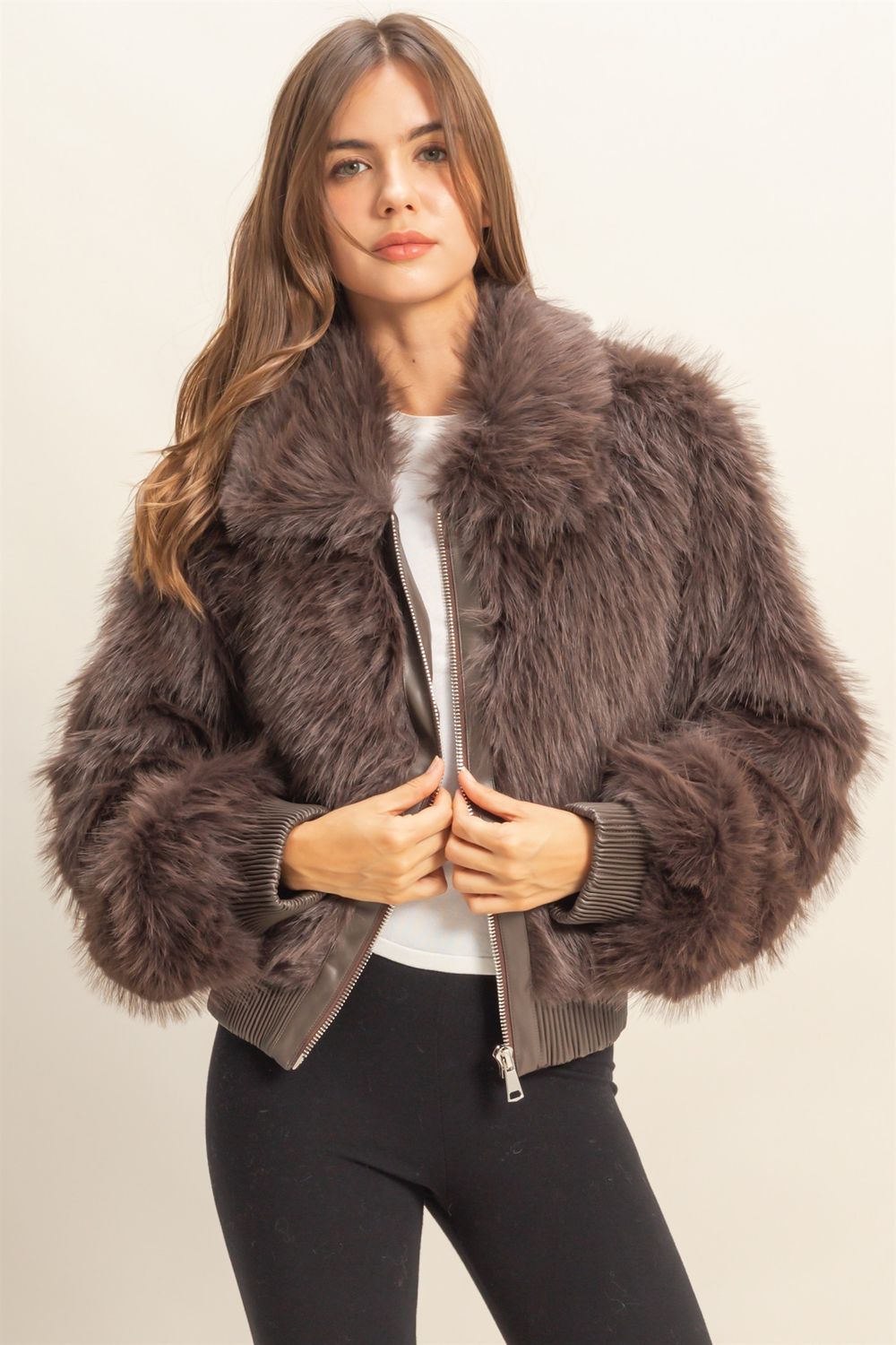 HYFVE Brown Faux Fur Jacket