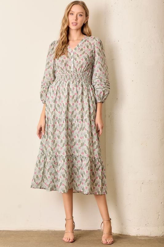 Polagram Floral V-Neck Midi Dress