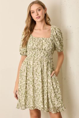 Polagram Floral Square Neck Mini Dress