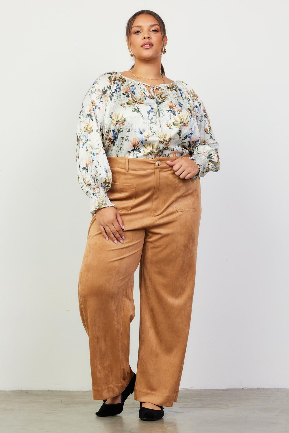 Skies Plus Faux Suede Wide Leg Pants