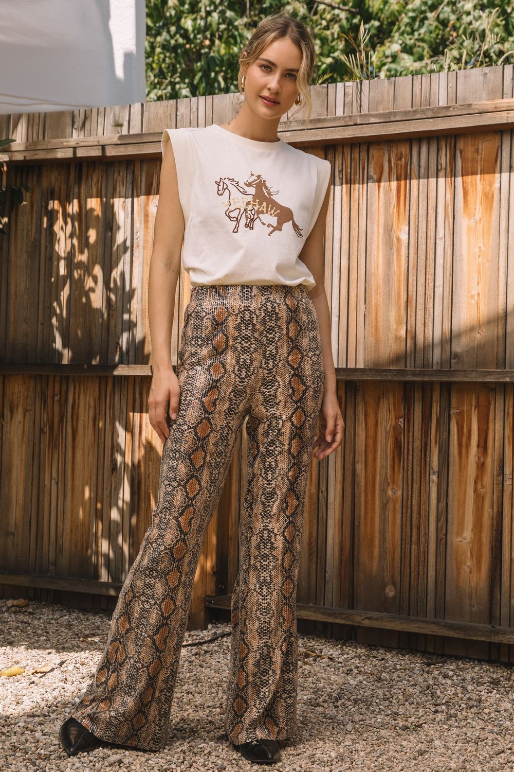 Skies Are Blue Sequins Python Flared Pants