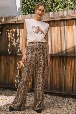 Skies Are Blue Sequins Python Flared Pants