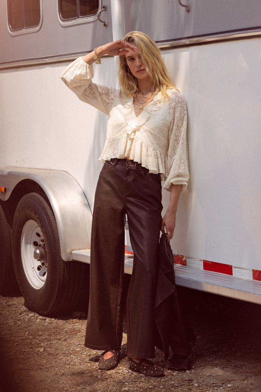 Skies Are Blue Distressed PU Pants