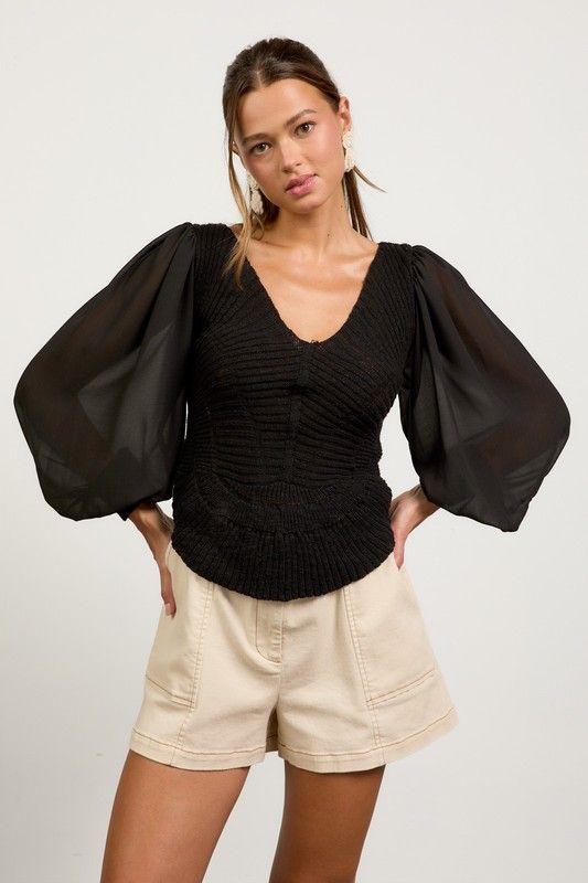 Skies Are Blue Mixed Media Sweater Top