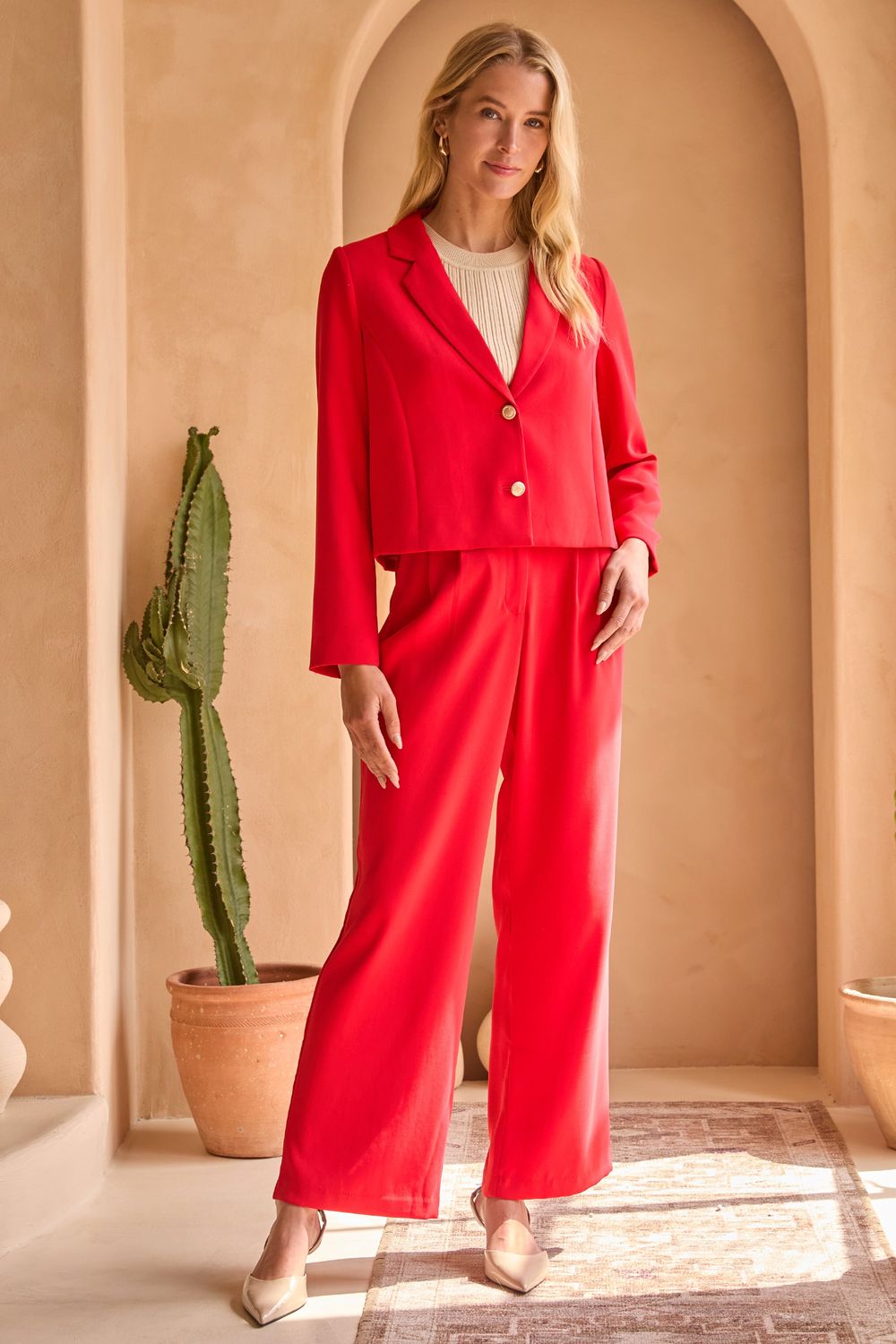 Skies Are Blue Long Sleeve Cropped Blazer 