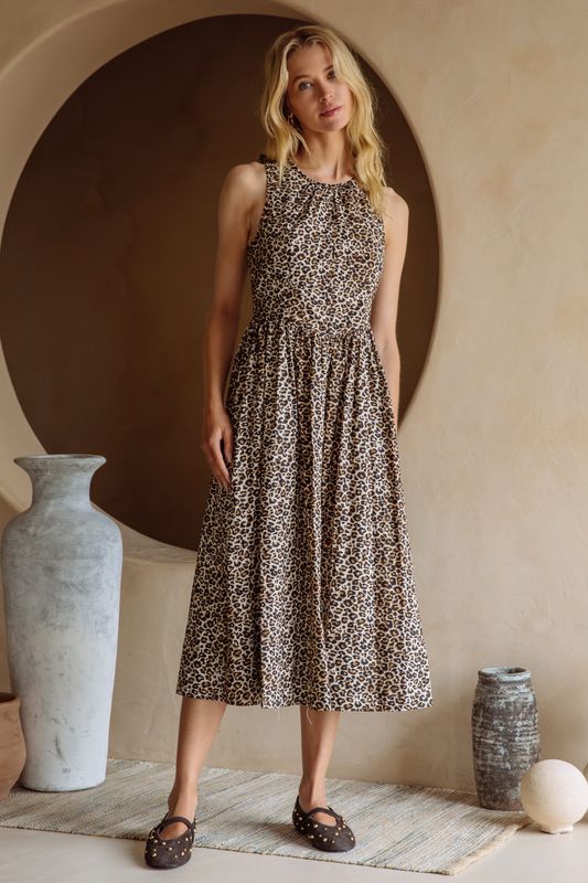 Skies Are Blue Leopard Print Poplin Dress