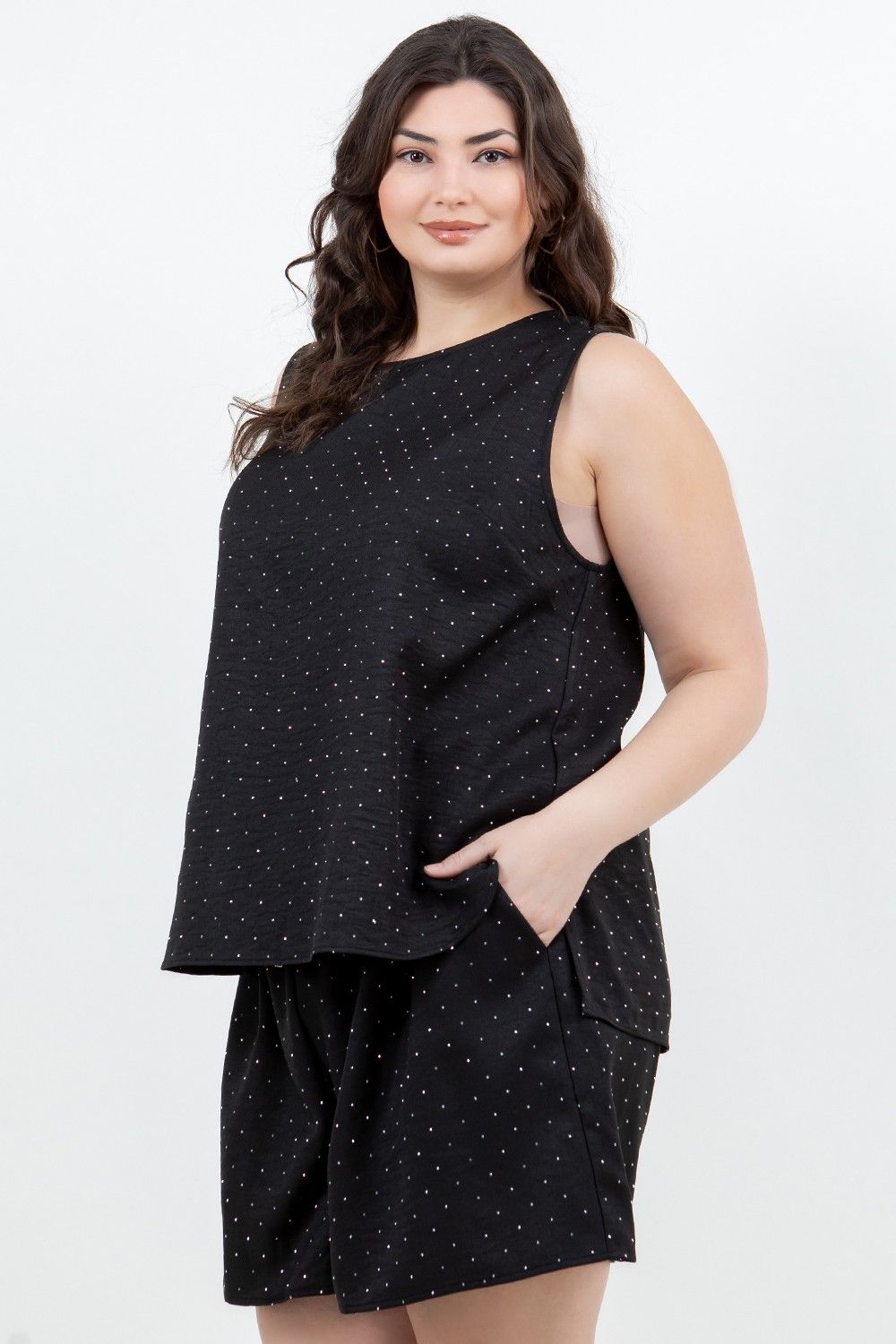 Spin Plus Sleeveless Top W/ Black Button