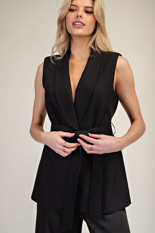 Eesome Sleeveless Belted Waist Jacket