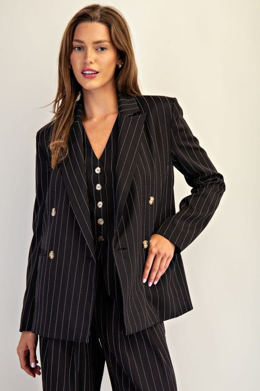 Eesome Pinstriped Double Breasted Blazer