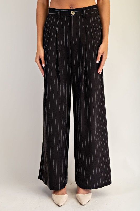 Eesome Pinstriped Front Pleat Straight Leg Pants