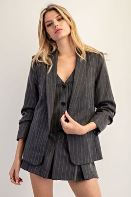 Eesome Pinstriped Scrunched Half Sleeve Blazer