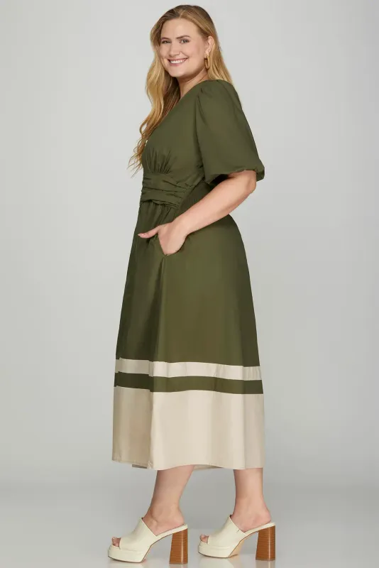 She &amp; Sky Bubble Sleeve Front Zip Color Block Dress