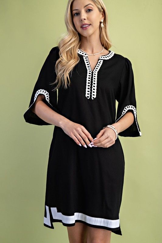 Gigio 3/4 Sleeve Linen Notch Neck Dress