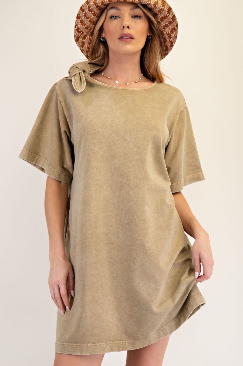 Easel Short Slvs Bow Shoulder Dress