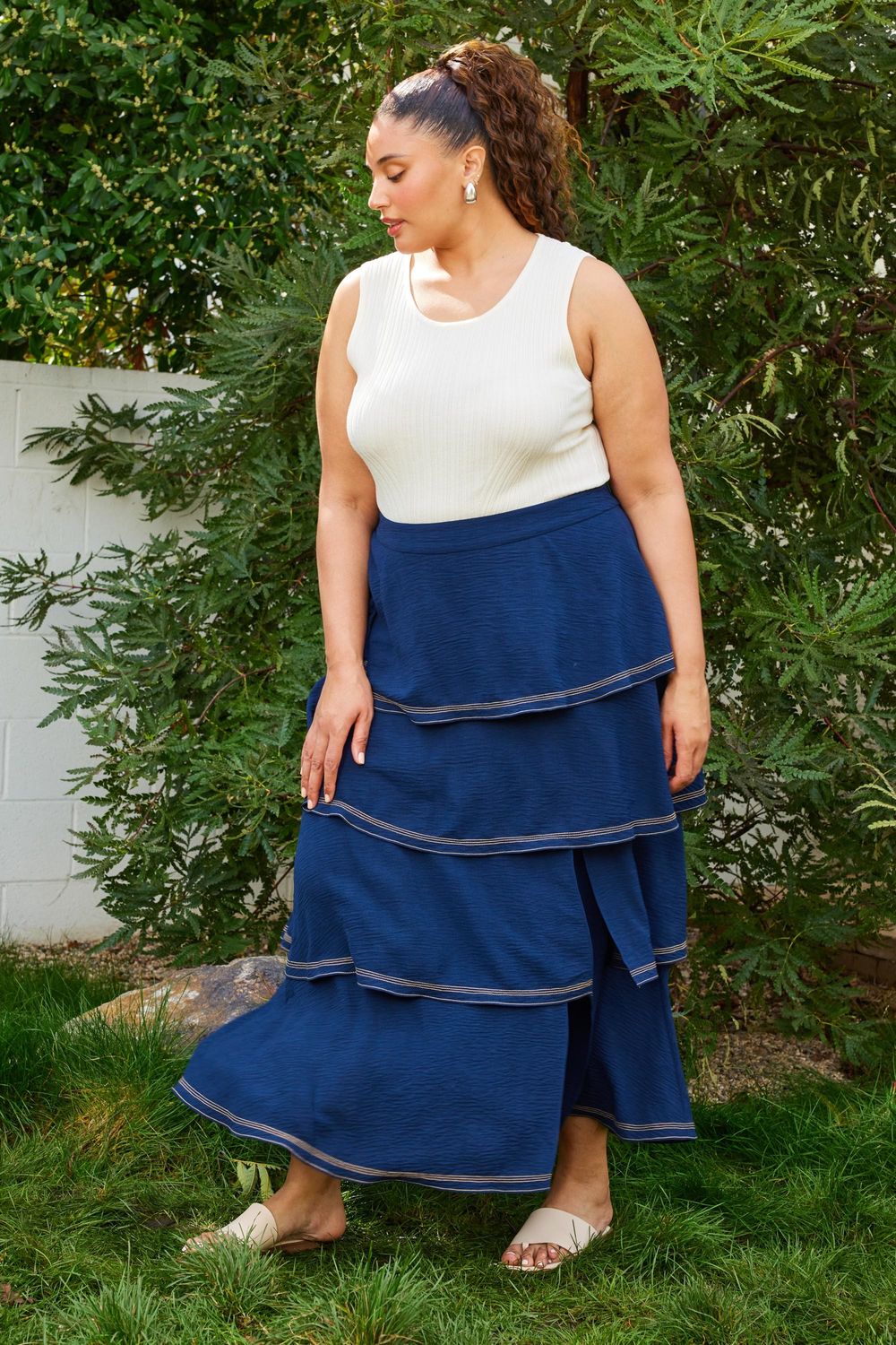 Skies Are Blue Plus Stitch Ruffle Skirt
