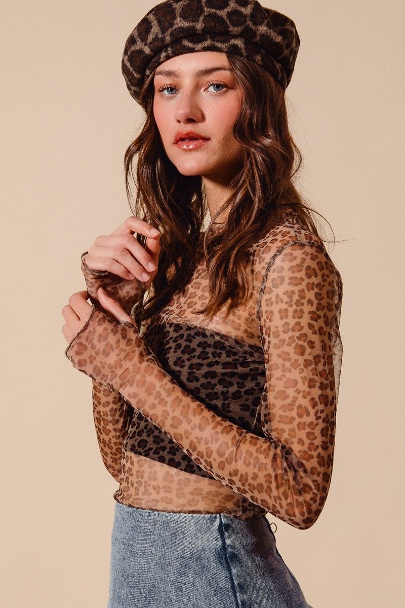 So Me Leopard Print Mesh Top