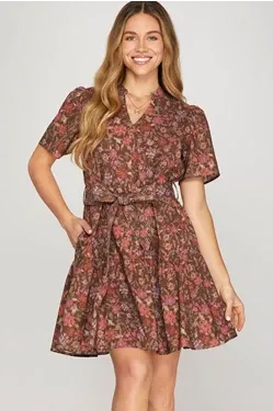 She&amp;Sky Short Sleeve Woven Floral Print Dress