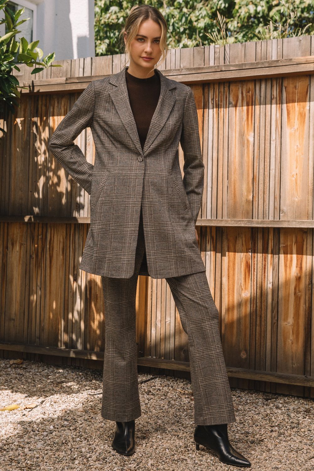 Skies Are Blue Plaid One Button Coat