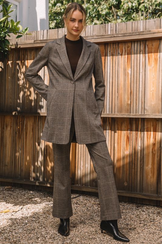 Skies Are Blue Plaid One Button Coat